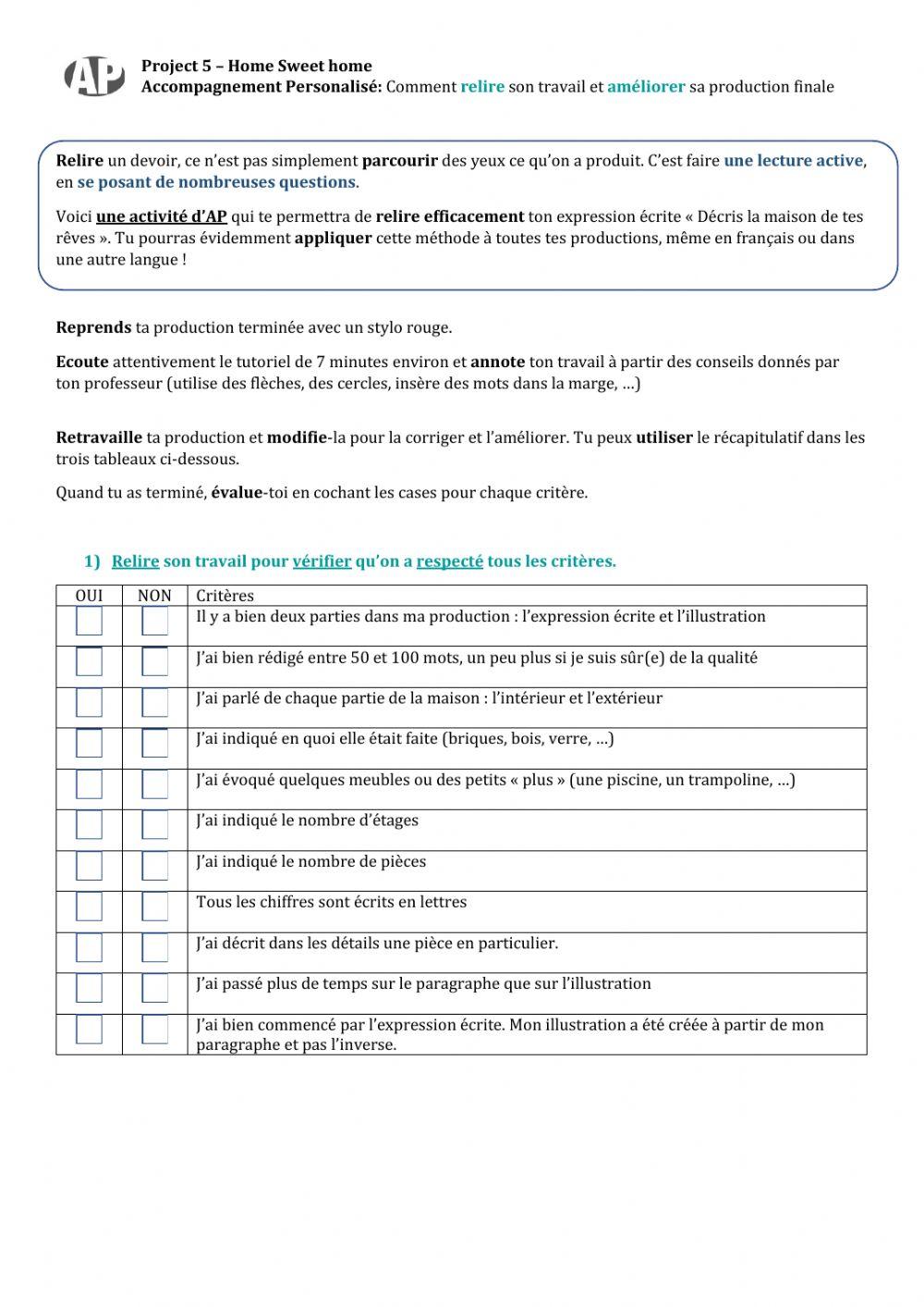 AP - Corriger et améliorer une production écrite