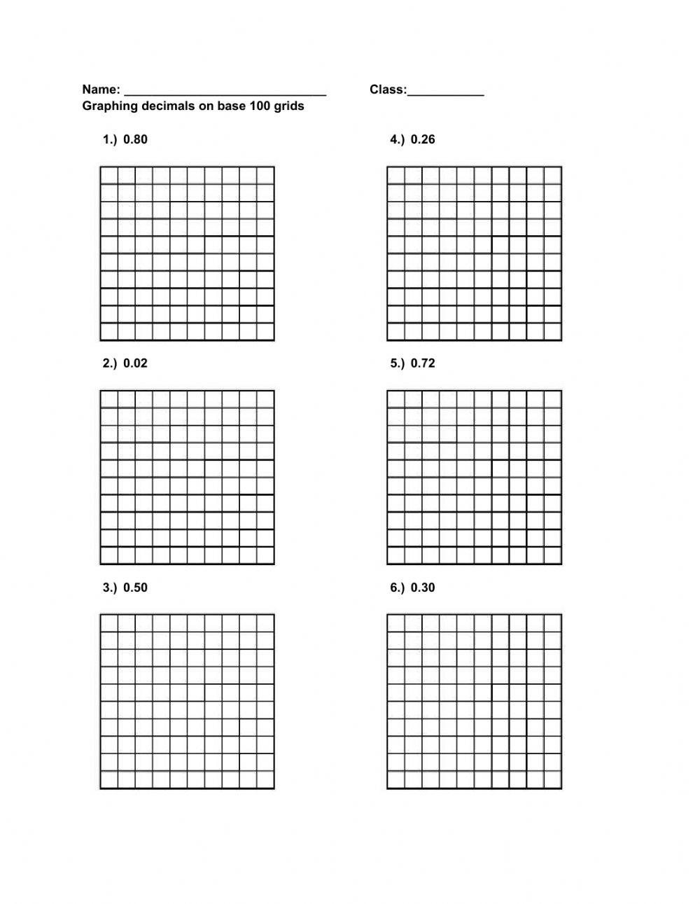Graphing decimals on 100 grid online exercise for live worksheets