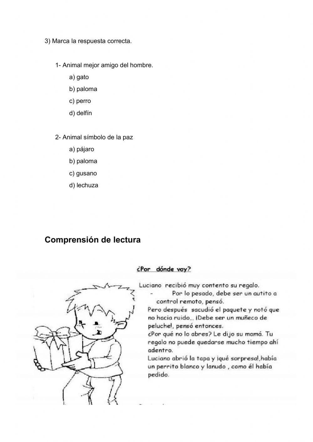 Vocabulario animales y comprensión lectora