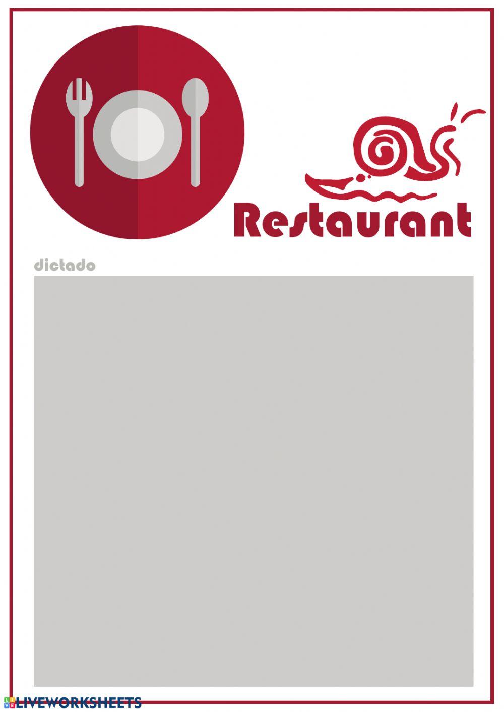Dictado 2 en el restaurante worksheet Live Worksheets