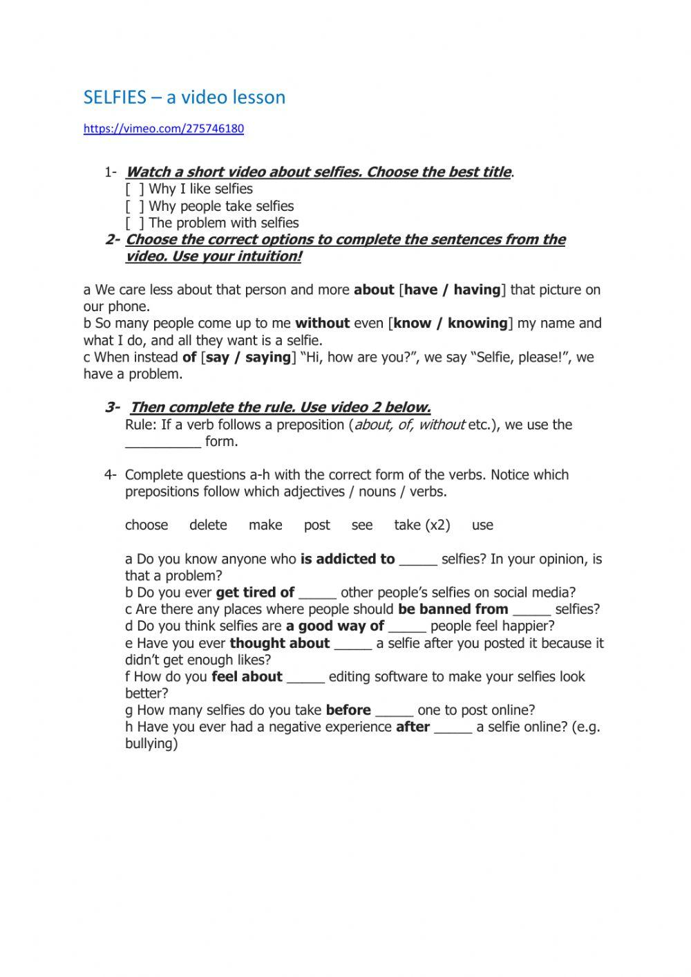 Selfies video lesson