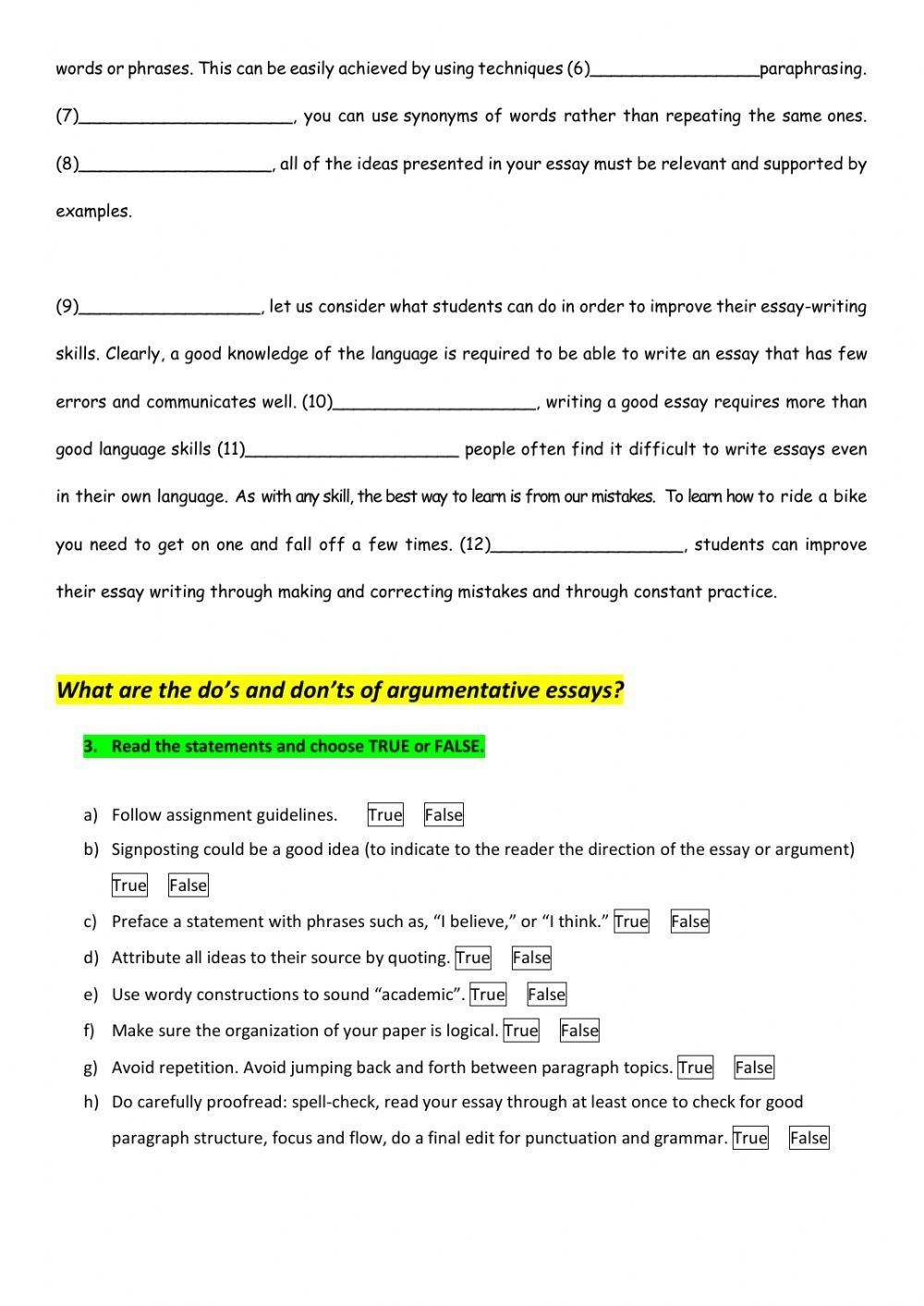 Linkers and argumentative essays