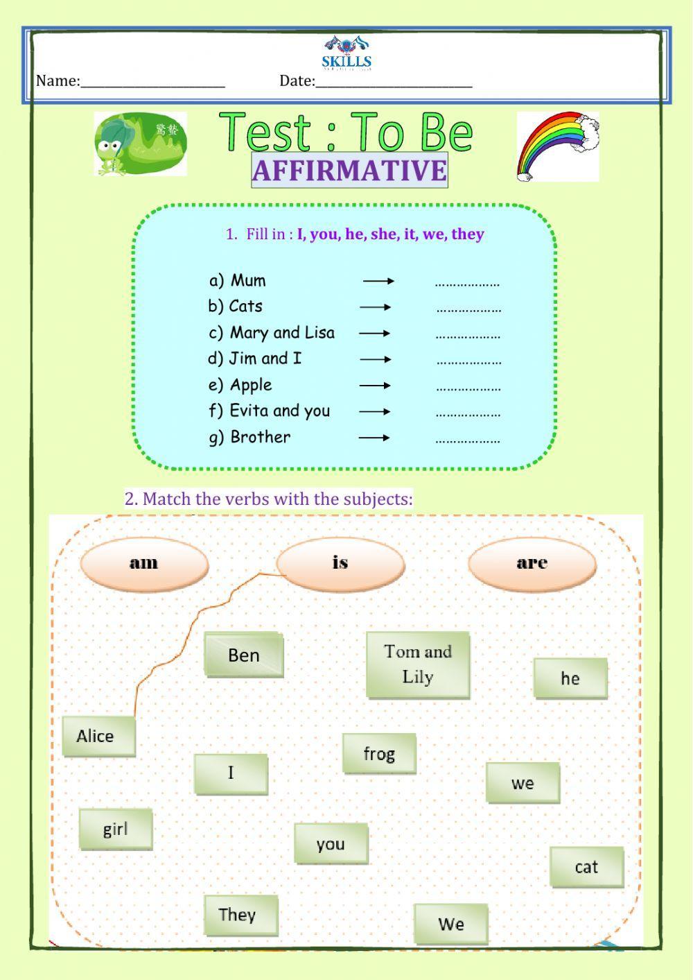 TO BE - test 1 - AFFIRMTIVE & NEGATIVE