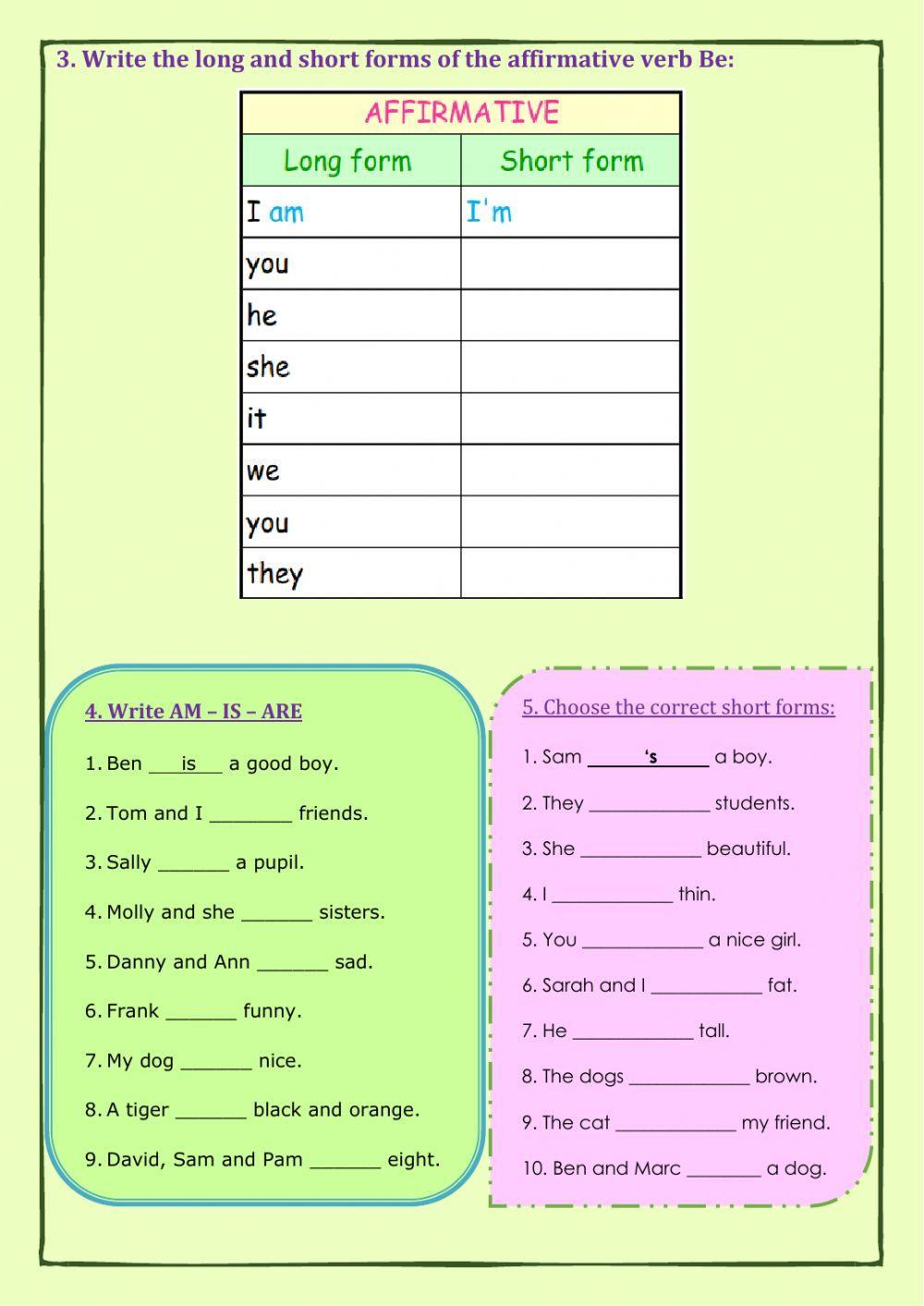 TO BE - test 1 - AFFIRMTIVE & NEGATIVE