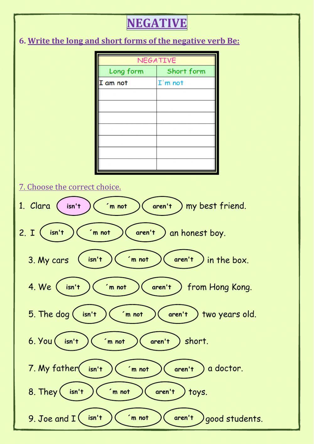 TO BE - test 1 - AFFIRMTIVE & NEGATIVE