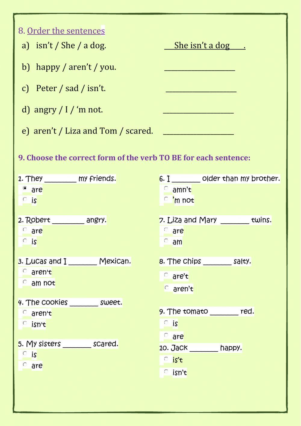 TO BE - test 1 - AFFIRMTIVE & NEGATIVE