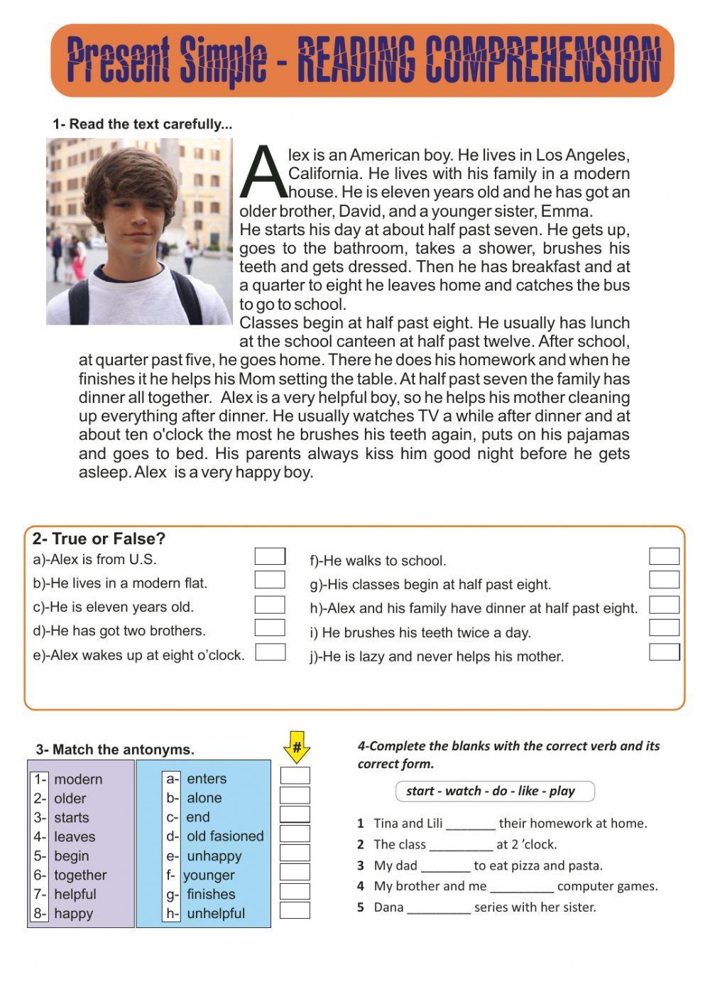 Present simple reading and activities Present simple reading and activities