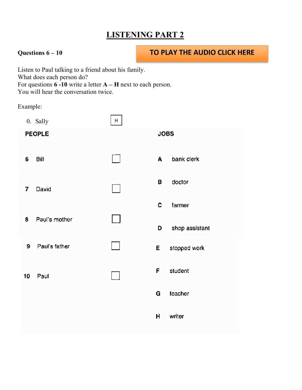 Midterm exam a2 level - listening