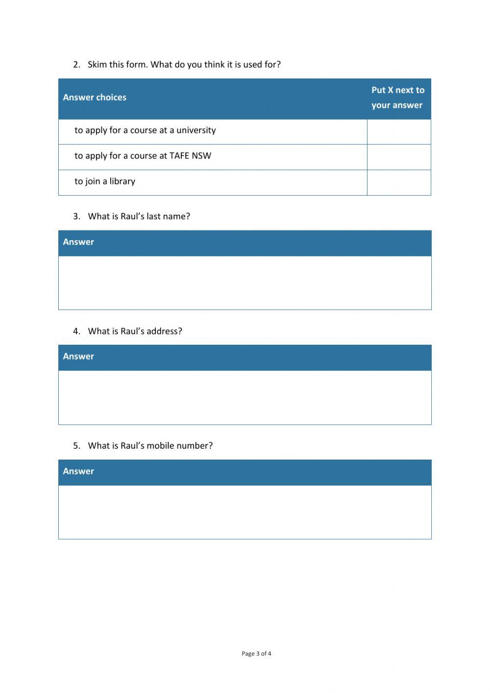 Reading an application form