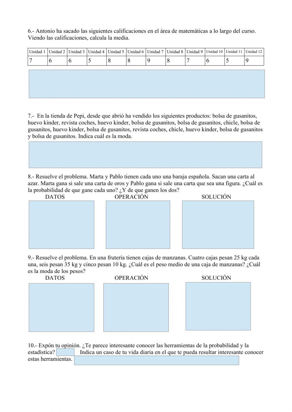 Ficha de autoevaluación U12 Matemáticas