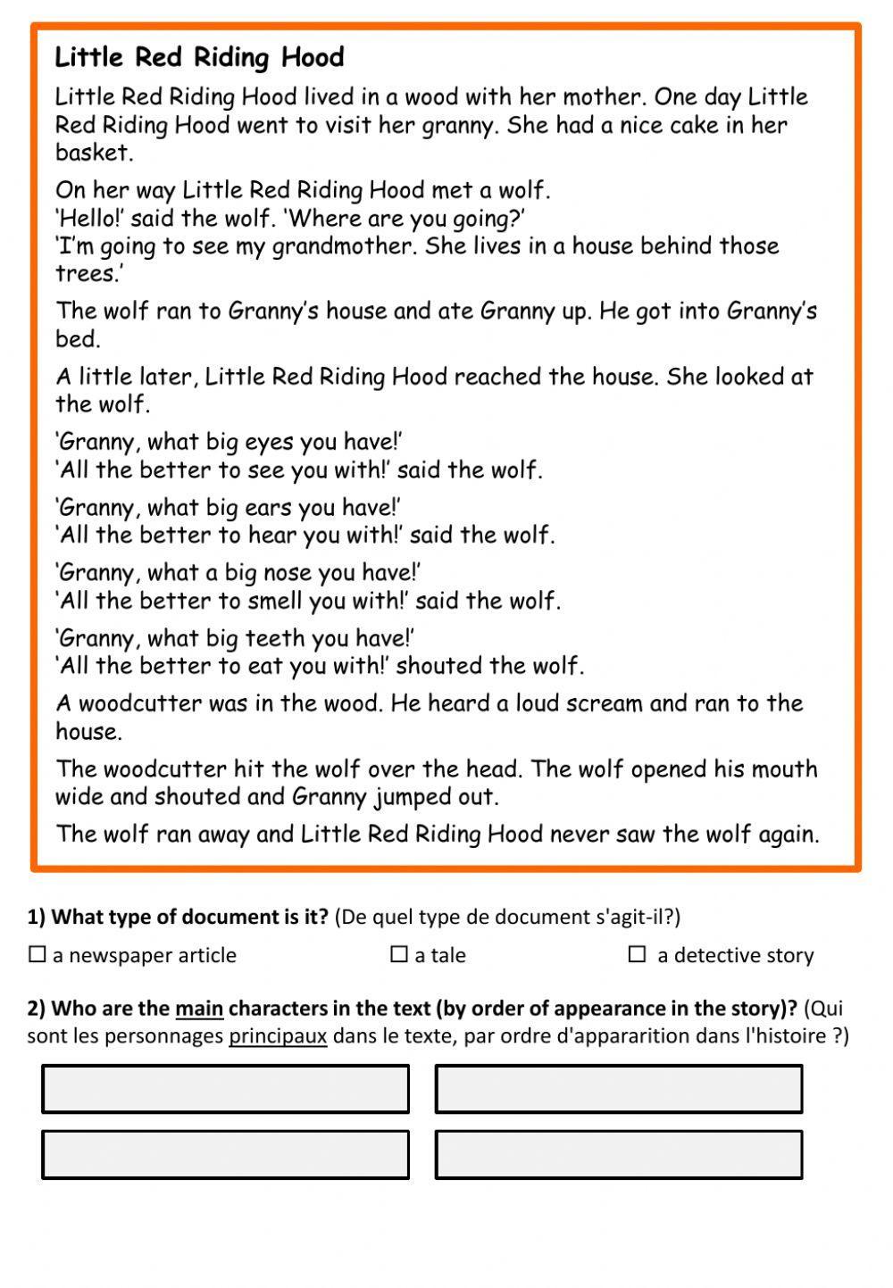 Little Red Riding Hood (reading comprehension) Little Red Riding Hood (reading comprehension)