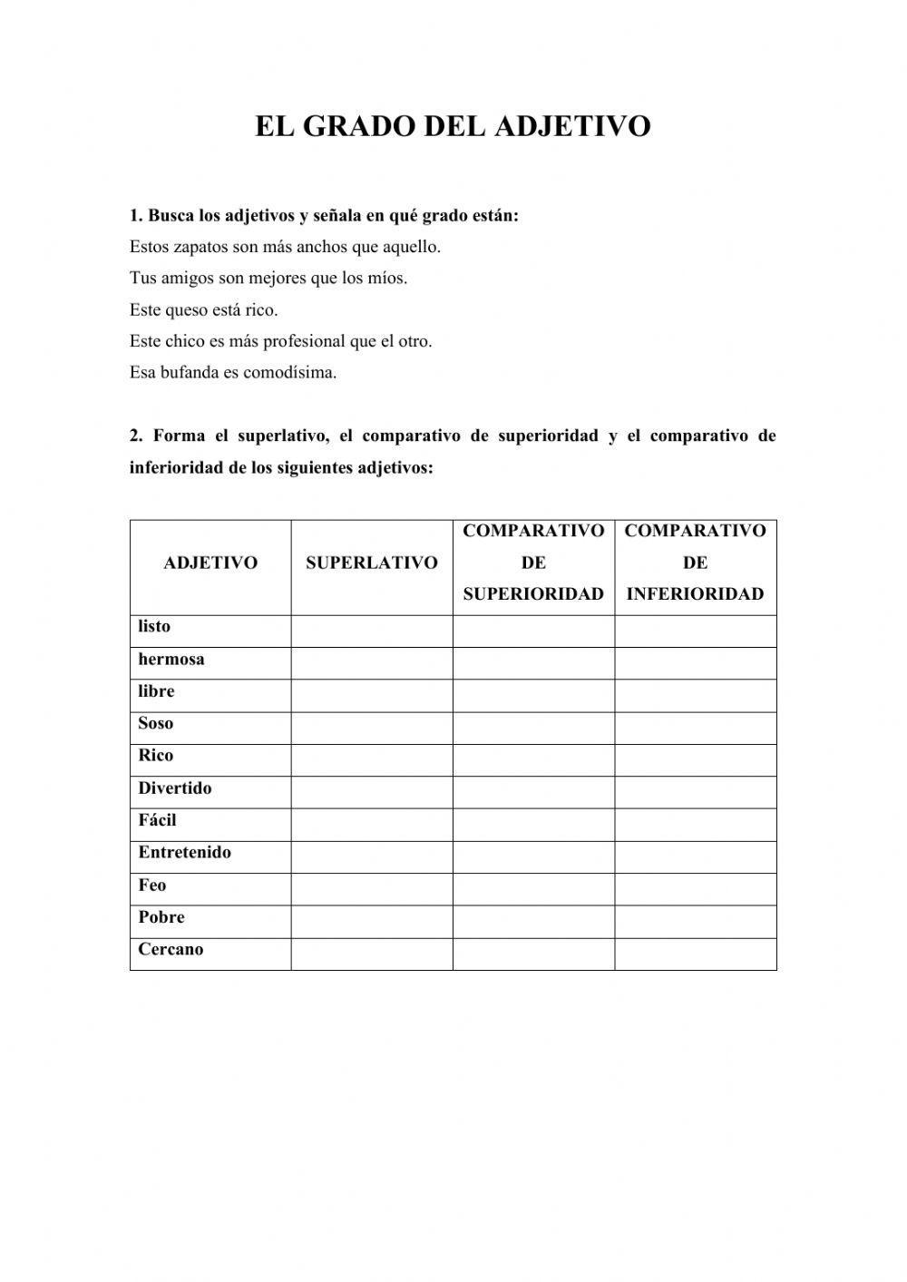 El grado del adjetivo