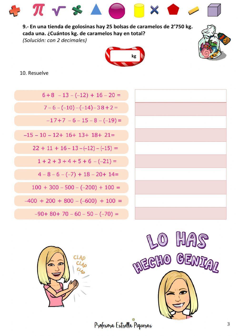 3ª ficha interactiva repaso matematicas de 6º