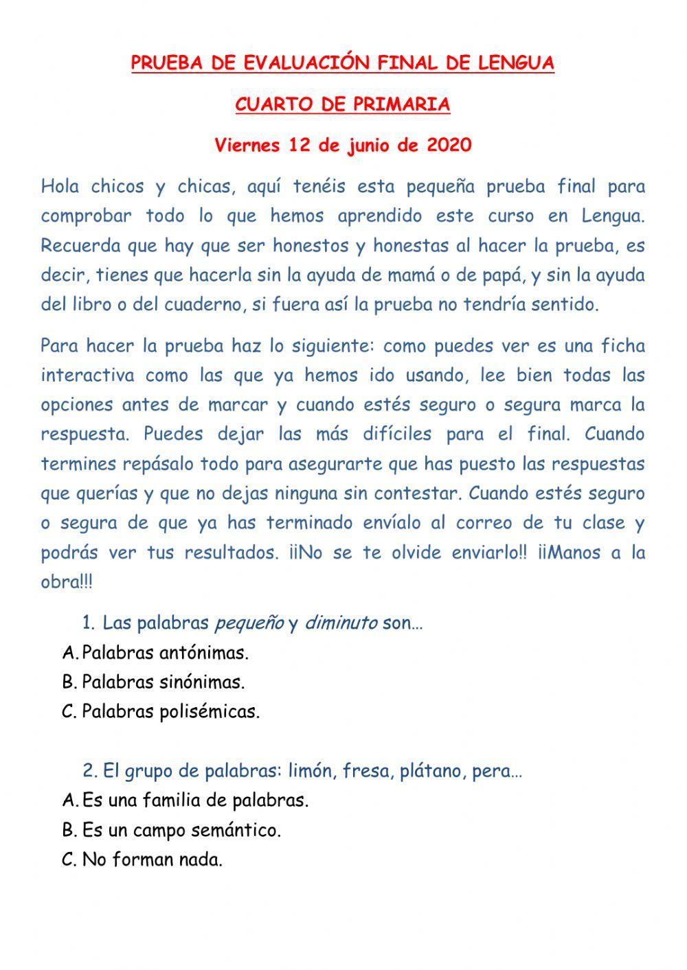 Repaso final Lengua 4º de Primaria