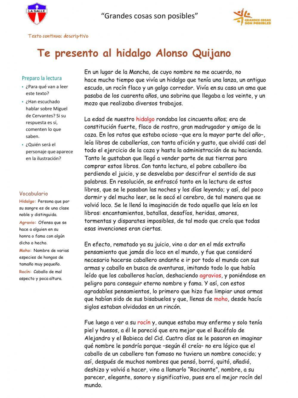 Comprensión lector-Don Quijote