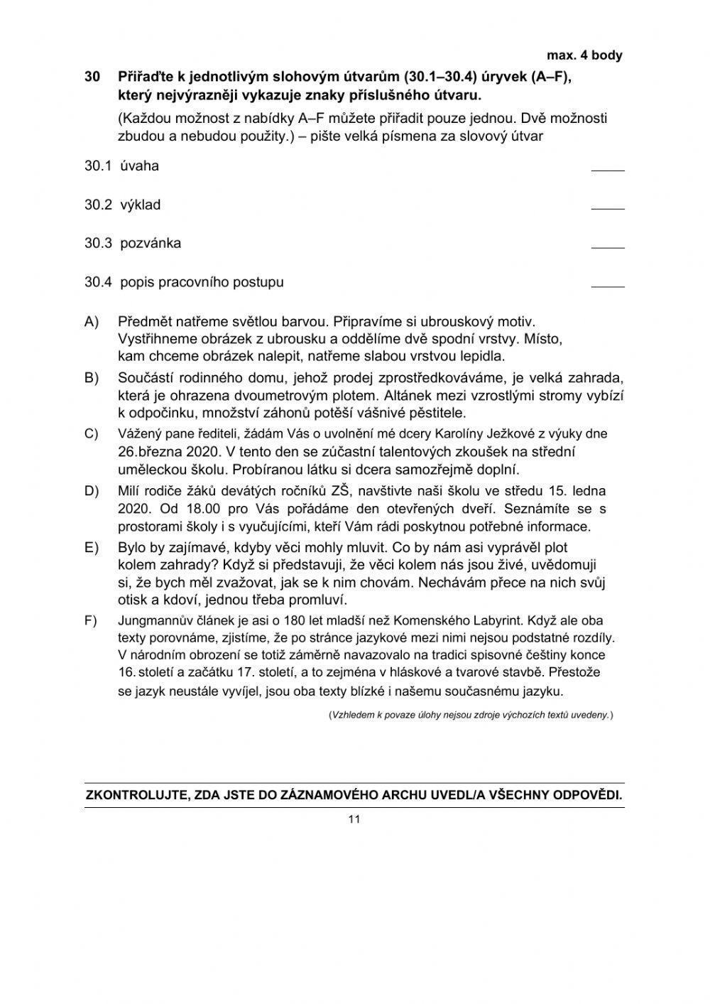 Scio 2020 - 2. část (český jazyk) - čtyřletý obor