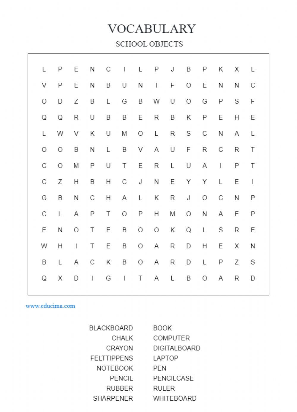 Vocabulary school objects