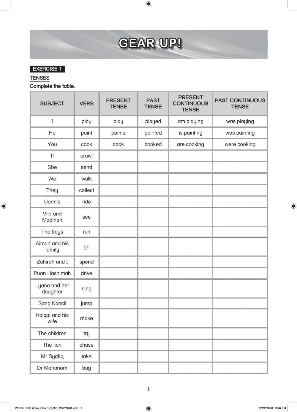 Complete the table (tenses)
