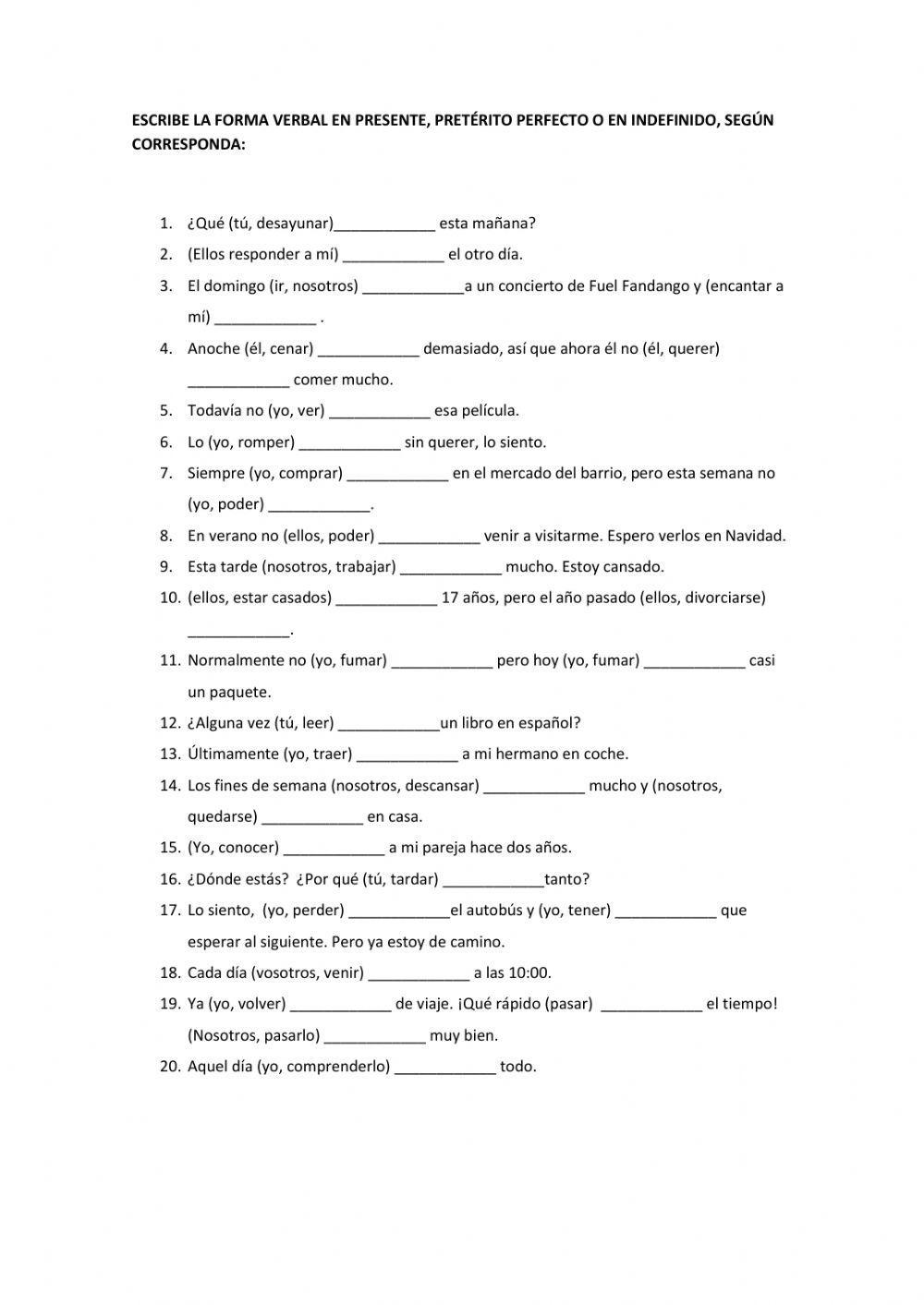 A2. Presente - p. perfecto - indefinido