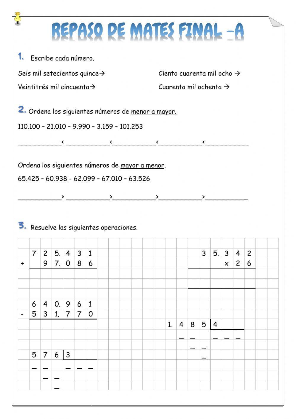 Repaso de mates. Numeración y cálculo
