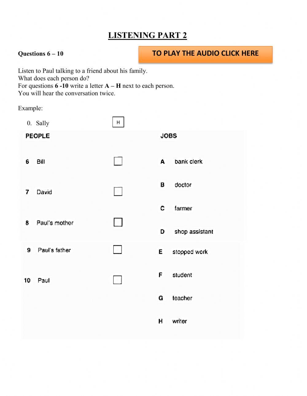 Midterm exam a2 plus  listening practice