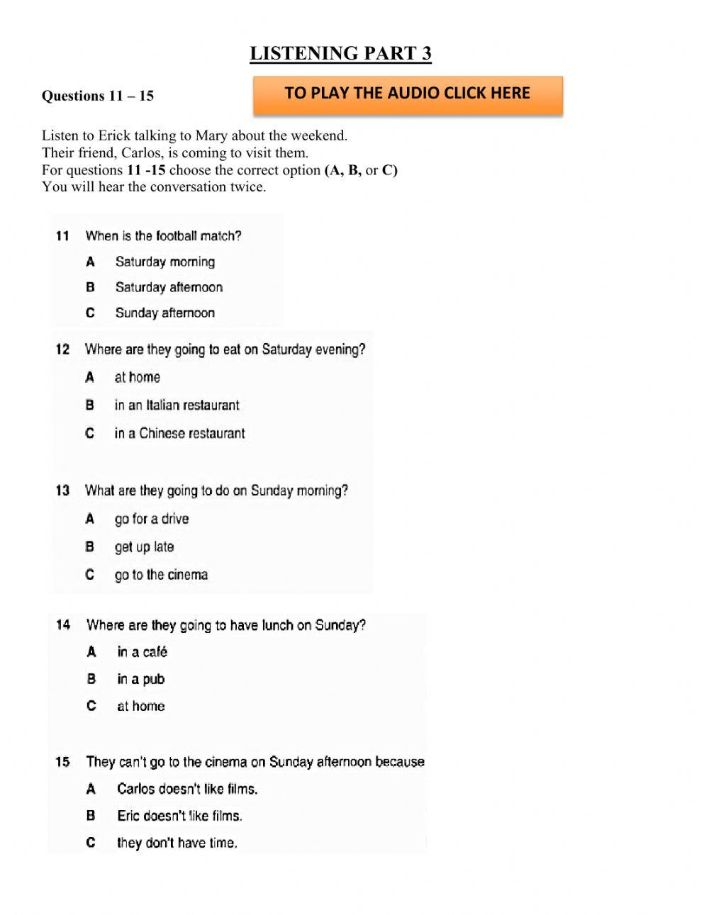 Midterm exam a2 plus  listening practice