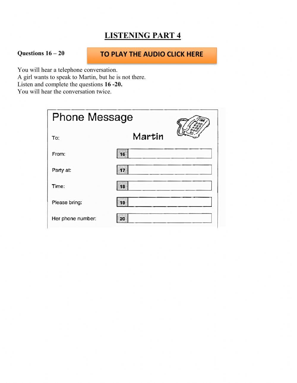 Midterm exam a2 plus  listening practice