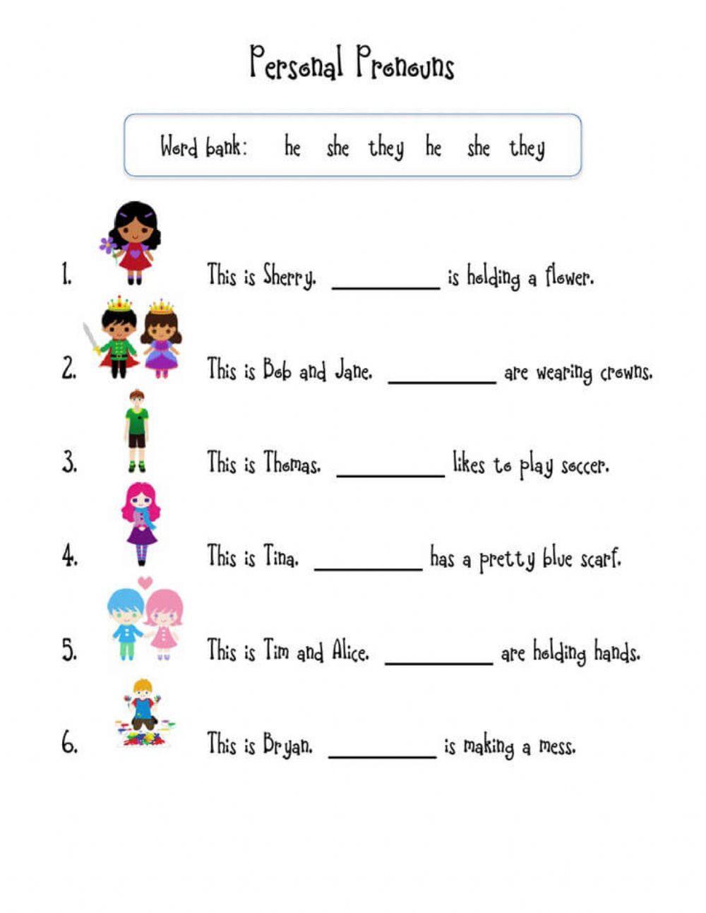 First Grade Pronoun Worksheet