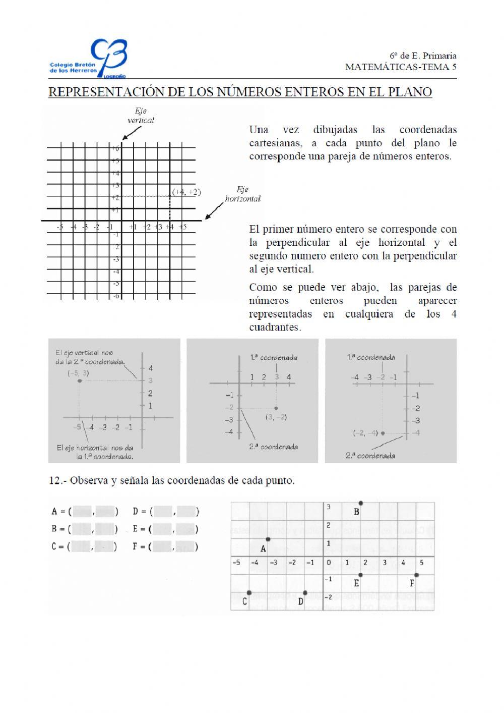 Representación de los números enteros en el plano