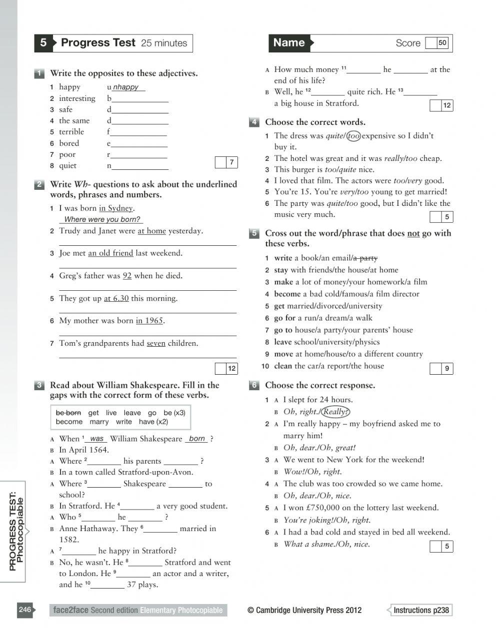 5818011 face2face elementary progress test 5 anna