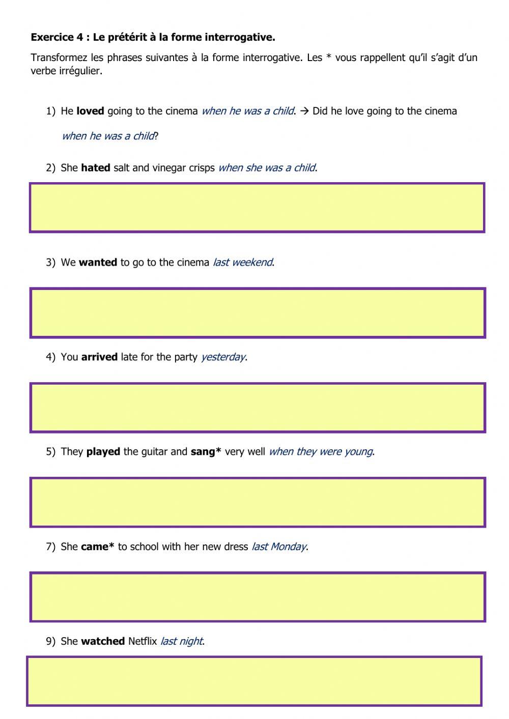 Prétérit forme interrogative