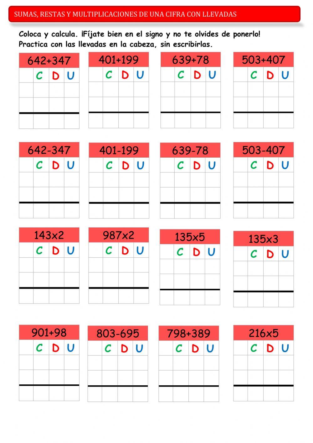 Operaciones con llevadas