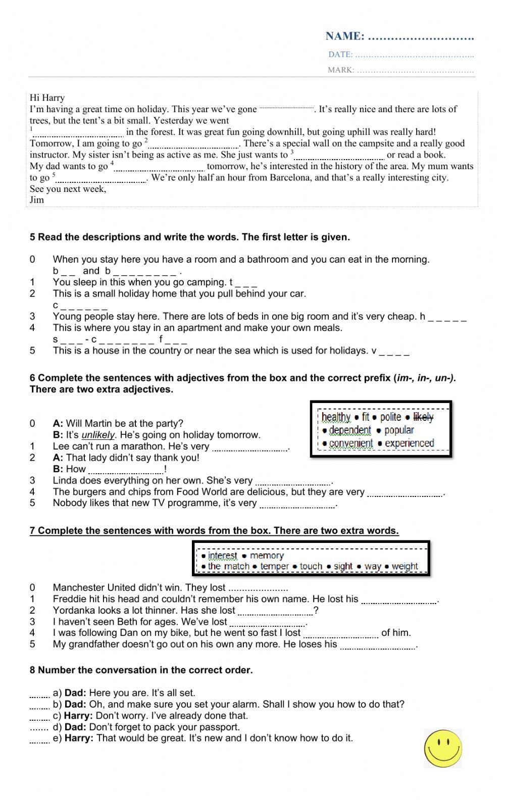 Junior 5 Unit 6 test