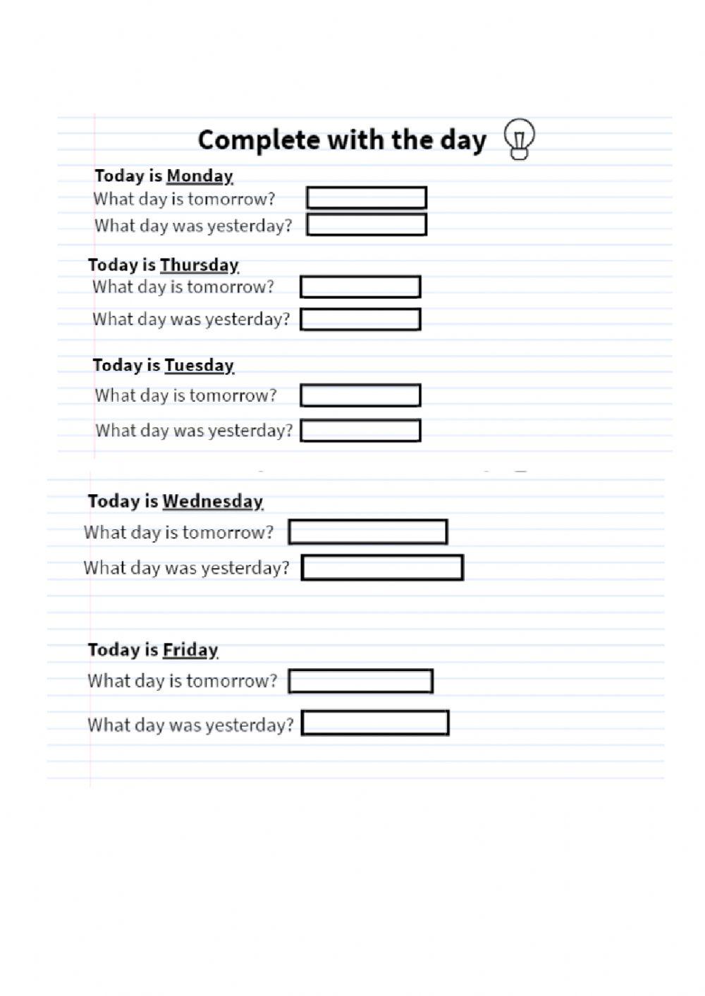 Days of the week - worksheet 2