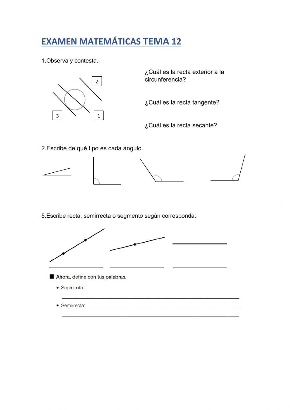 Examen matemáticas tema 12