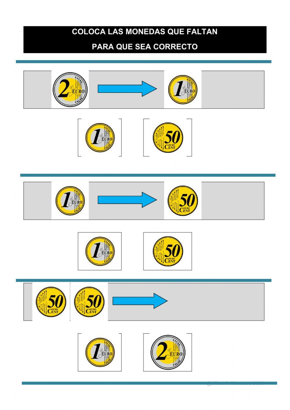 EUROS: equivalencias monedas 1y2€  y 50ctms