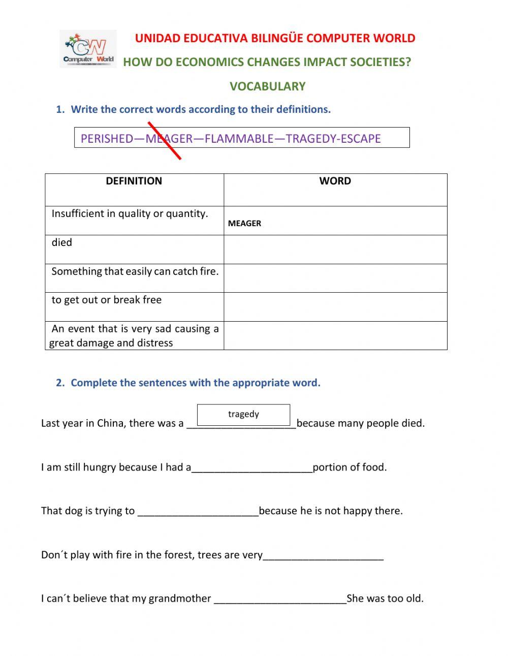 Vocabulary- A tragedy that brought a change
