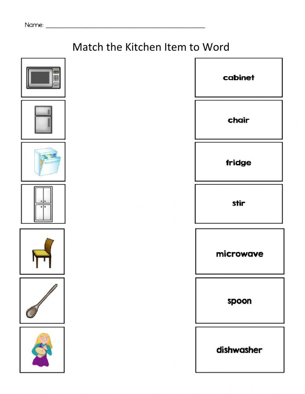 Matching Kitchen Item to Word