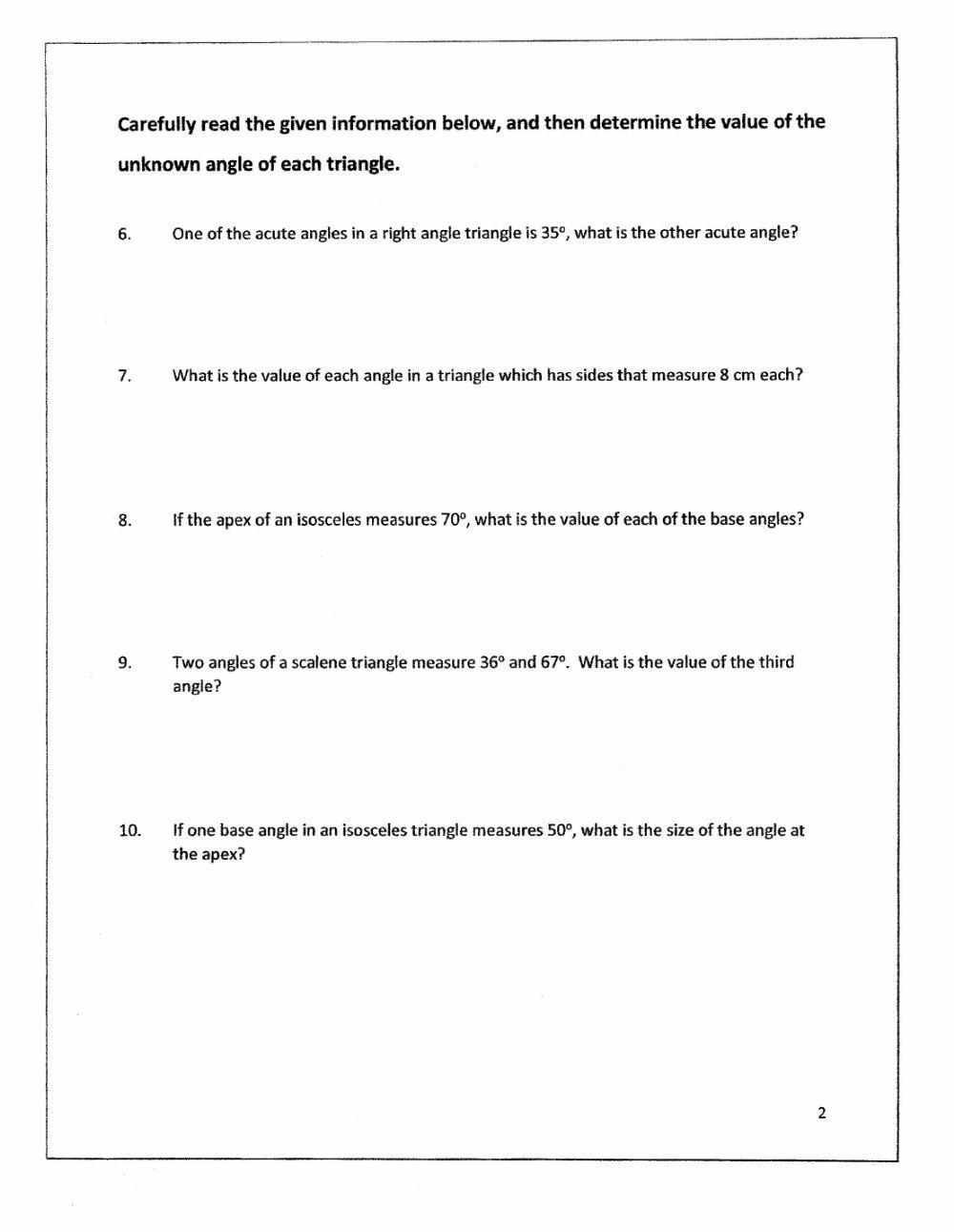 Missing angles in a triangle