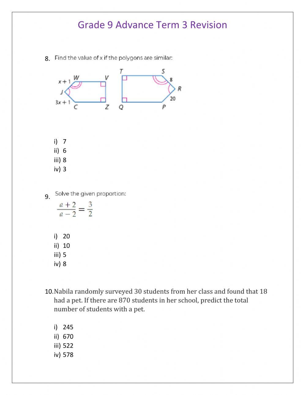 Revision for Term 3 Grade 9