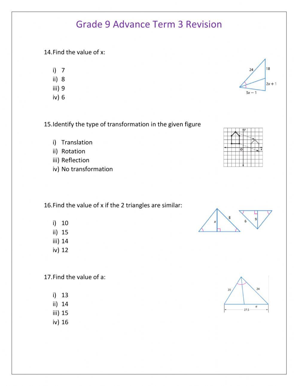 Revision for Term 3 Grade 9