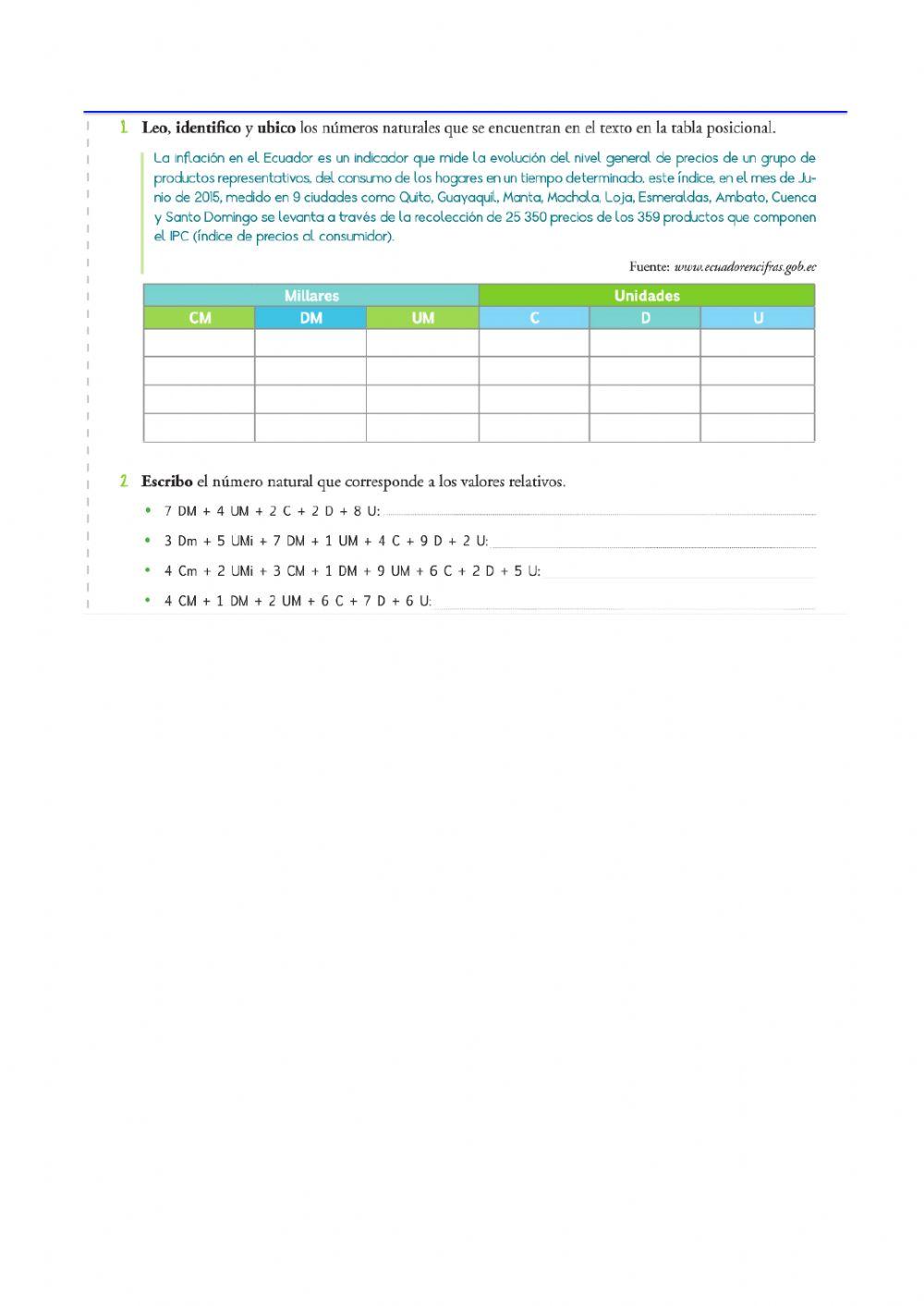 Lectura y escritura de números naturales