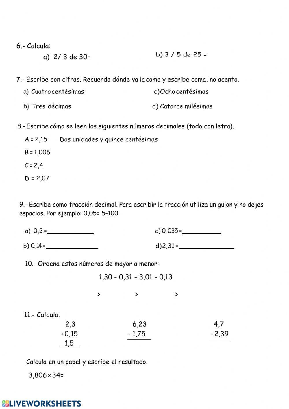 Fracciones y decimales