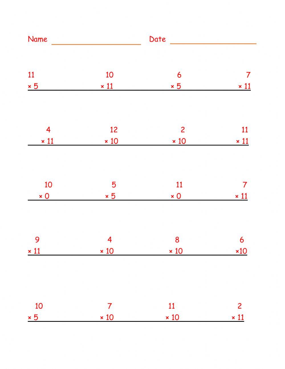 0,5,10,& 11 Times Tables