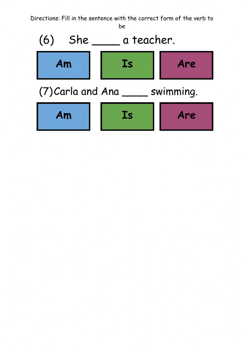 Verb to be Simple Present Fill in the Blank