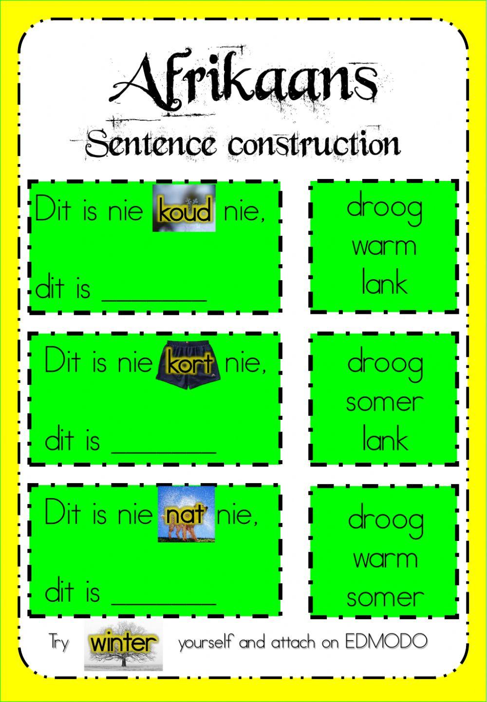 Week 17 - Afrikaans - Sentence Construction