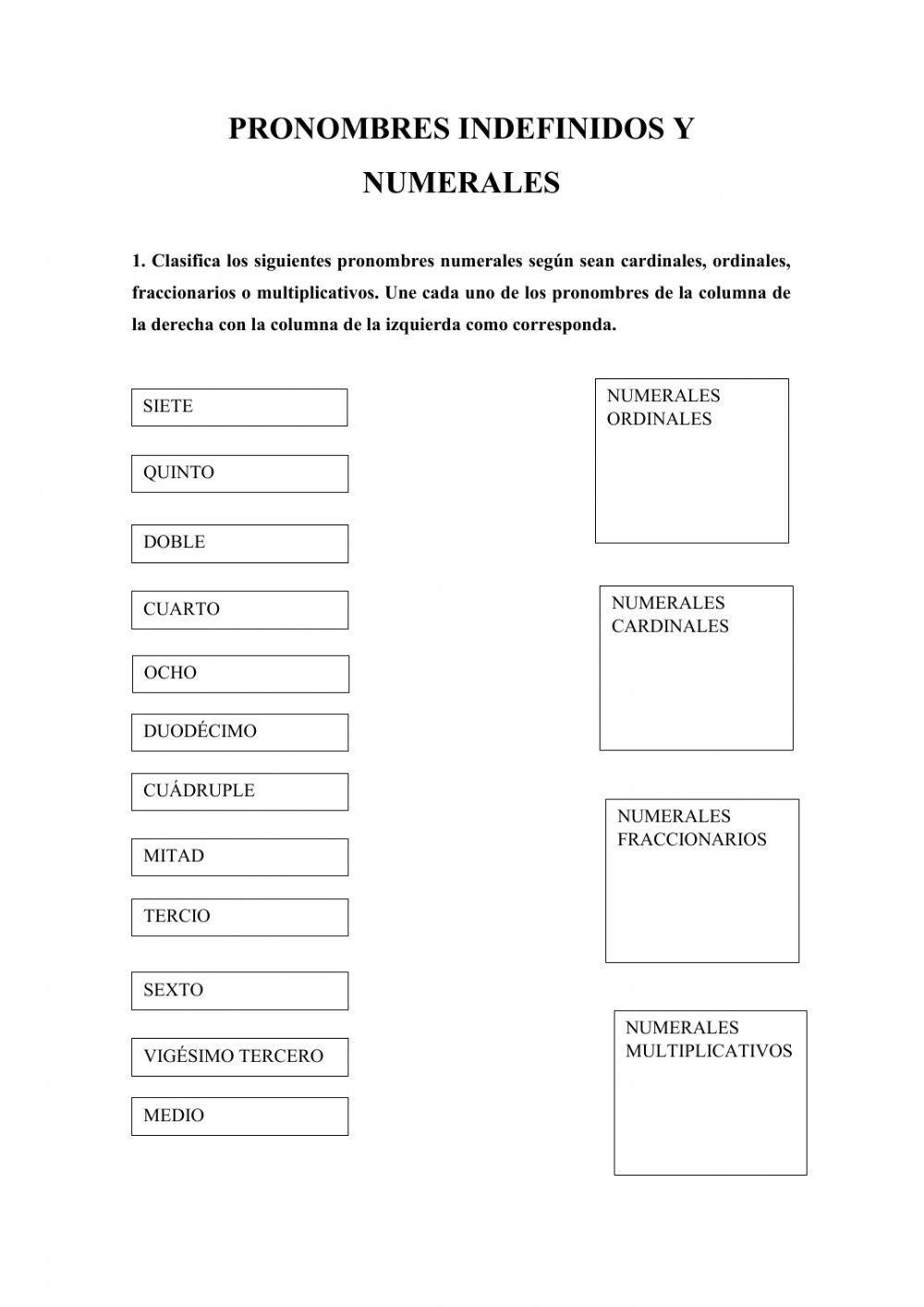 Pronombres indefinidos y numerales