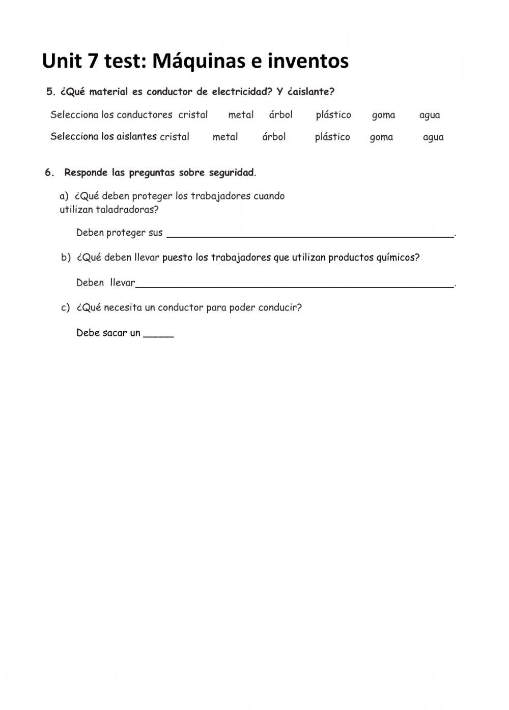 Unit 7 test:Máquinas e inventos