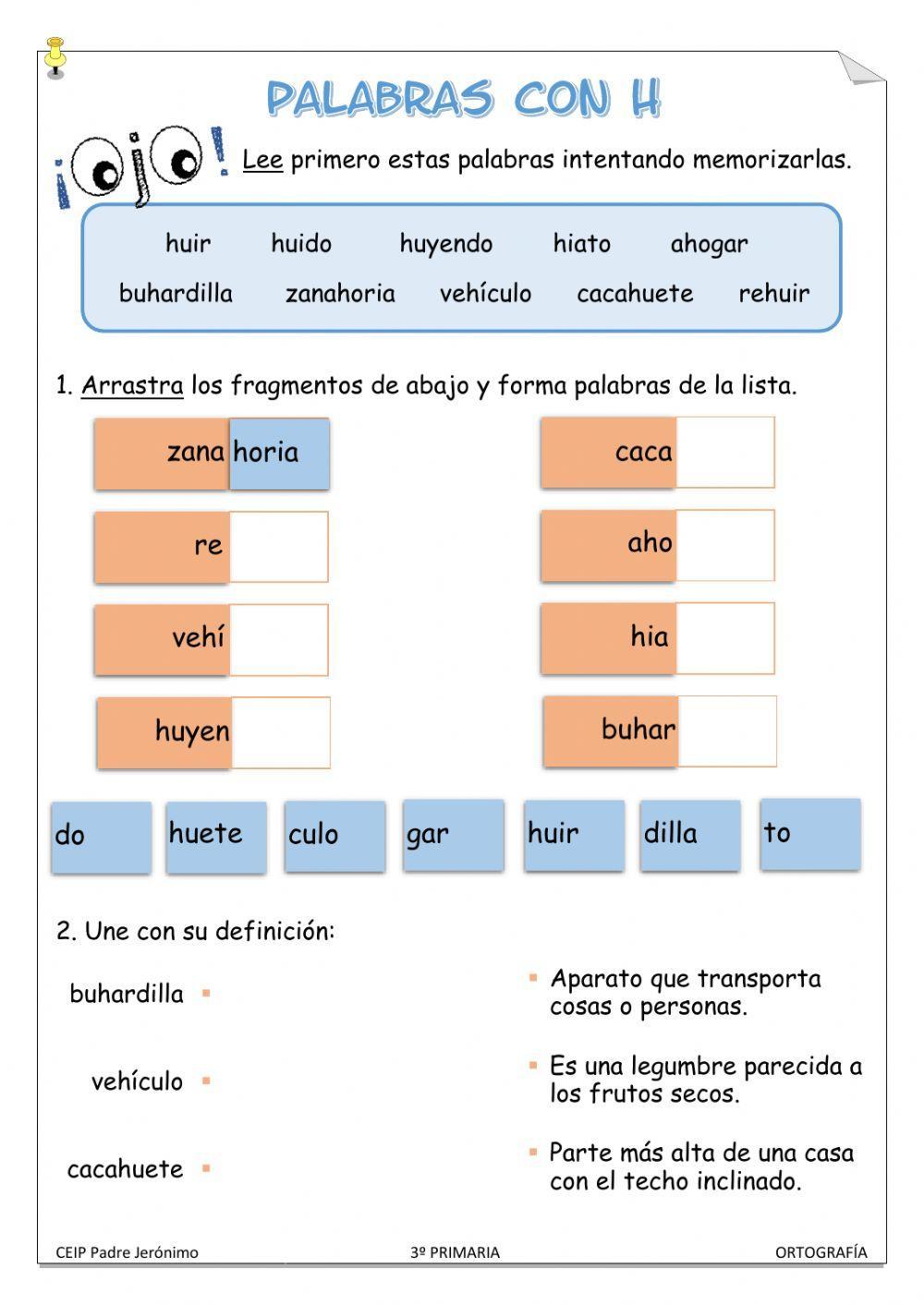 Palabras con h online pdf activity | Live Worksheets