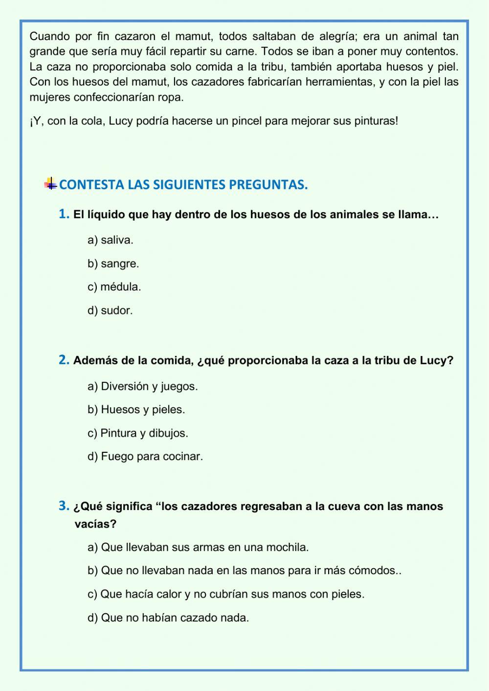 Comprensión lectora: Las aventuras de Lucy